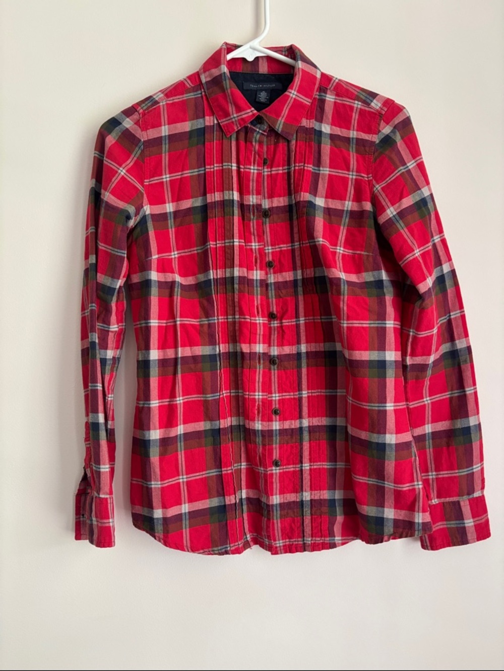 Tommy Hilfiger Classic Red Plaid Long-Sleeve Shirt Womens XS